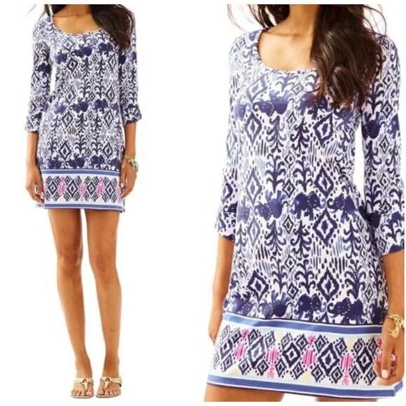 Lilly Pulitzer‎ Ocean Ridge Shift Dress Batik Print Navy White Pink S BIN P - Picture 10 of 10